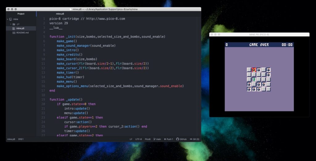 Programando Mine 2020 en Pico-8 con Atom